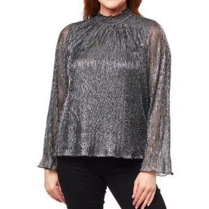 Colleen Lopez Smock-Neck Shimmer Blouse 770-541 Silver XS